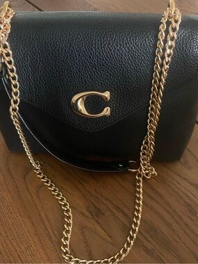 Coach Black Pebbled Leather Crossbody with Gold Chain